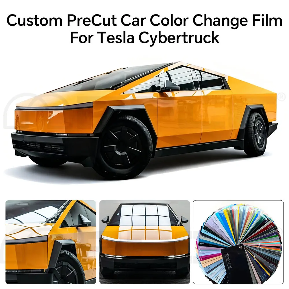 

Для Tesla CyberTruck 2024-2026 DIY PET полностью виниловая пленка для изменения цвета, блестящая темно-желтая пленка цвета, защитная пленка для цвета тела