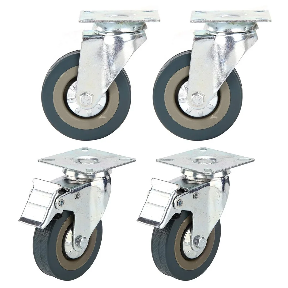 (2 without brake+2 with brake) 4 X Heavy Duty 75mm Rubber Swivel Castor Wheels Trolley Caster Brake 360KG UK