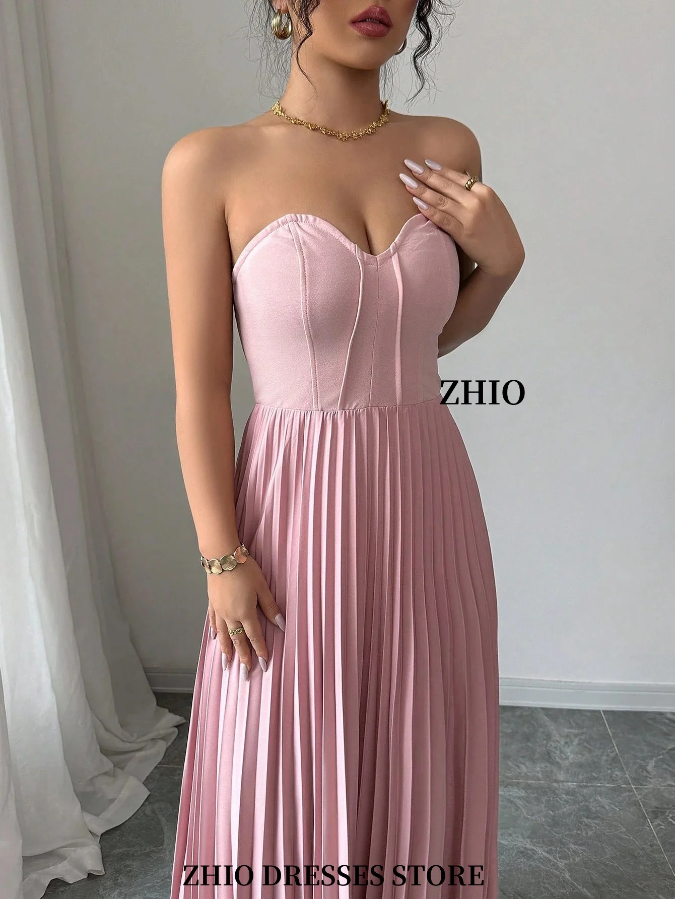 ZHIO A-Linie, elegantes, romantisches Damenkleid, trägerlos, rückenfrei, plissiert, für formelle Anlässe, Partykleid, Dubai, Meerjungfrau, individuell