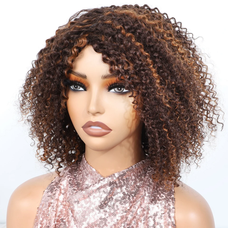 Sleek Kinky Curly Brazilian Cabelo Humano Perucas, Destaque, Machine Made, Barato, Remy, P4 30