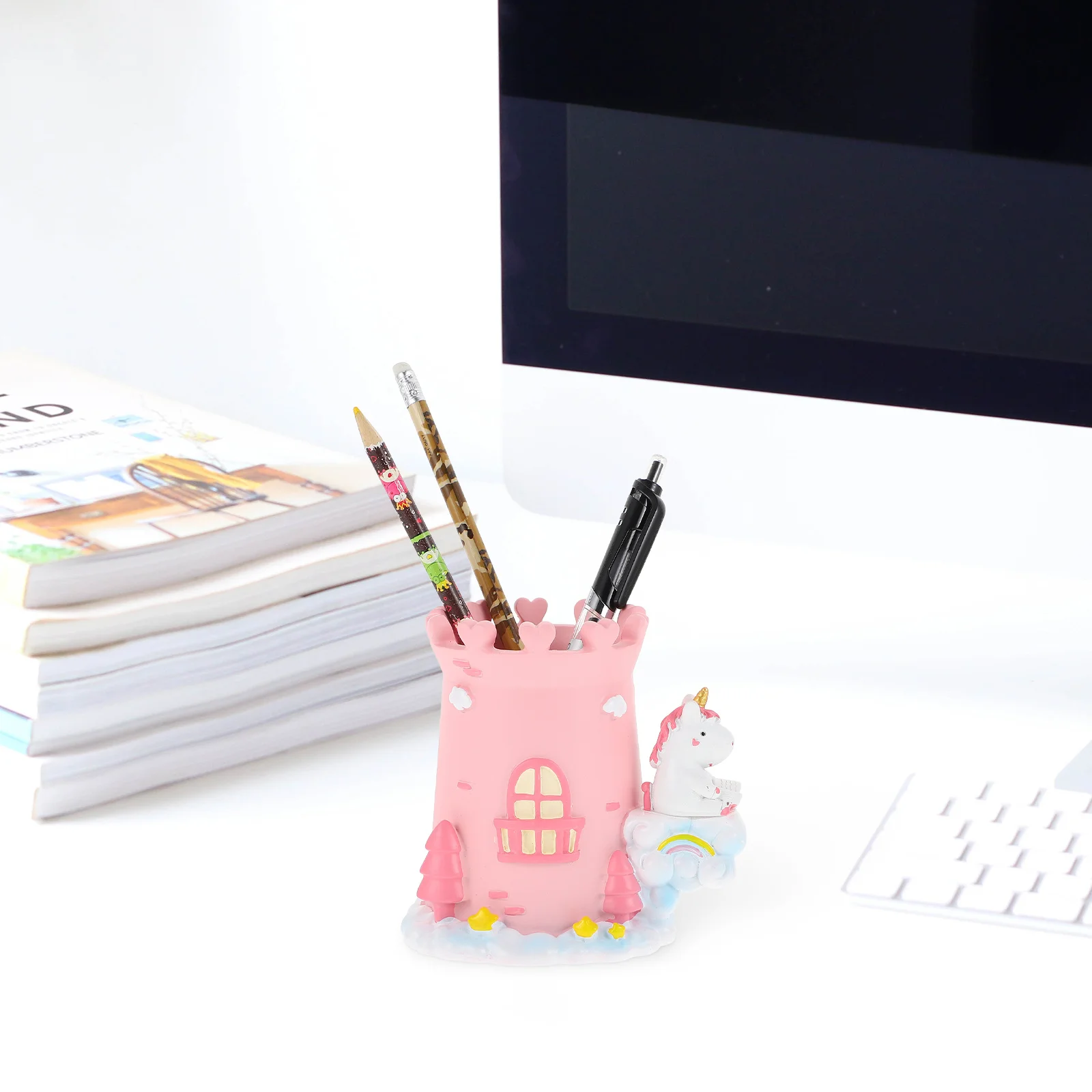 Pen Holder Resin Desktop Organizer Stationery Storage Bucket Waterproof Moisture Proof Smooth Safe Pen Container