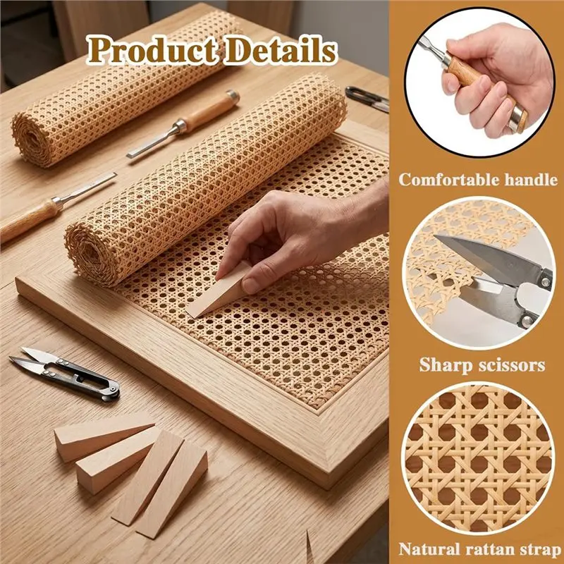 ABRU-1M Rattan Roll DIY Repair Kit Rattan Furniture Restoration Tool Set Cane Webbing Repair Accessories