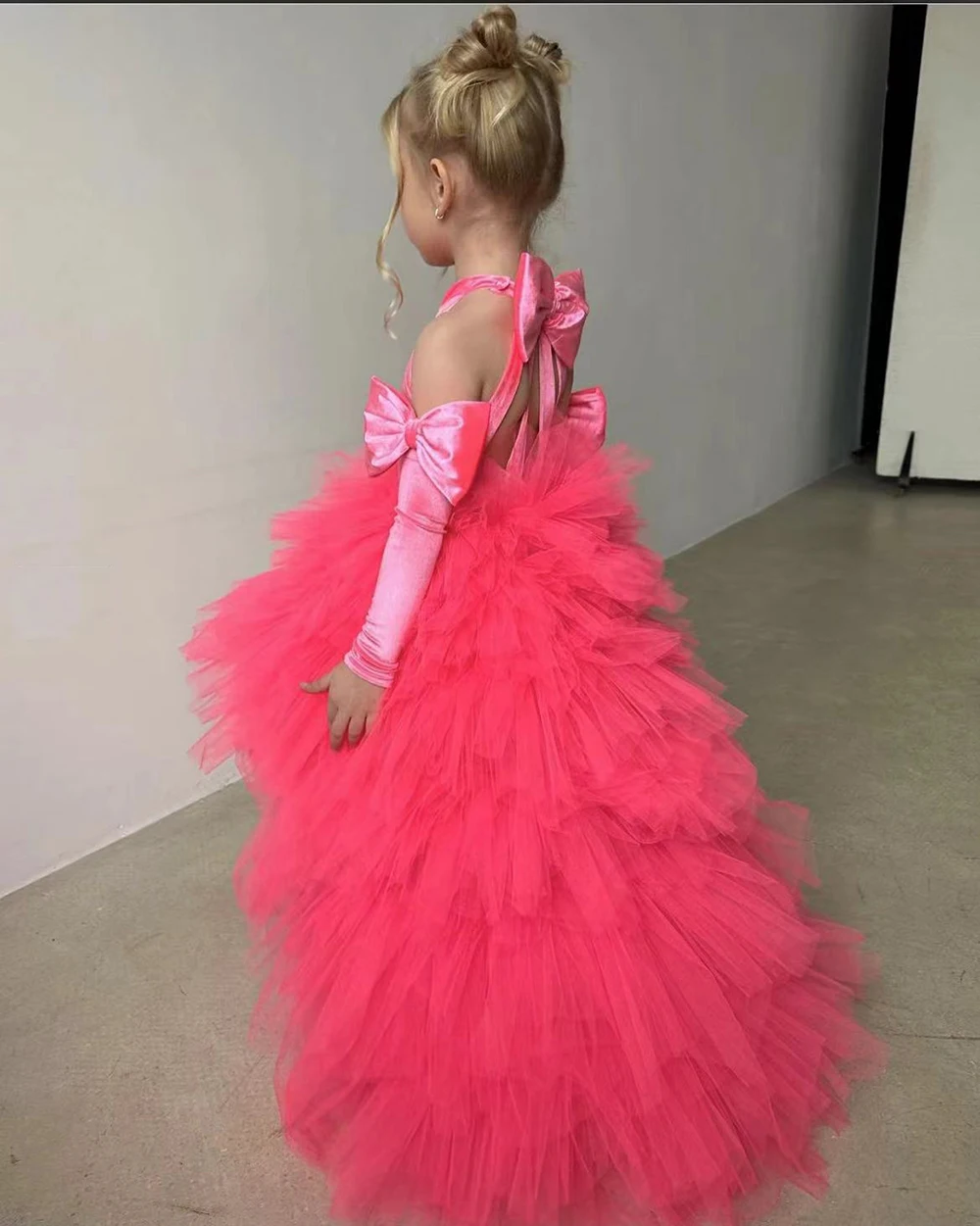 Velvet Sleeveless Tulle Flower Girl Dress For Wedding Elegant Piano Performance Dress Birthday Party First Communion Gown