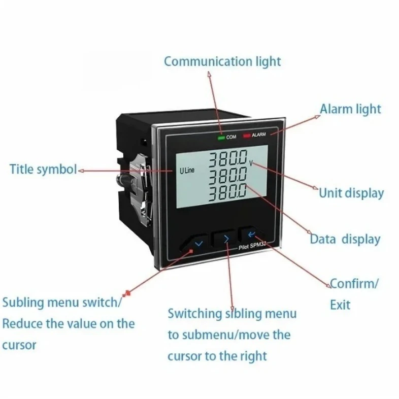 SPM32 Compact Multi‑Function Power Meter, Three‑Phase Four‑Wire High‑Precision Voltmeter