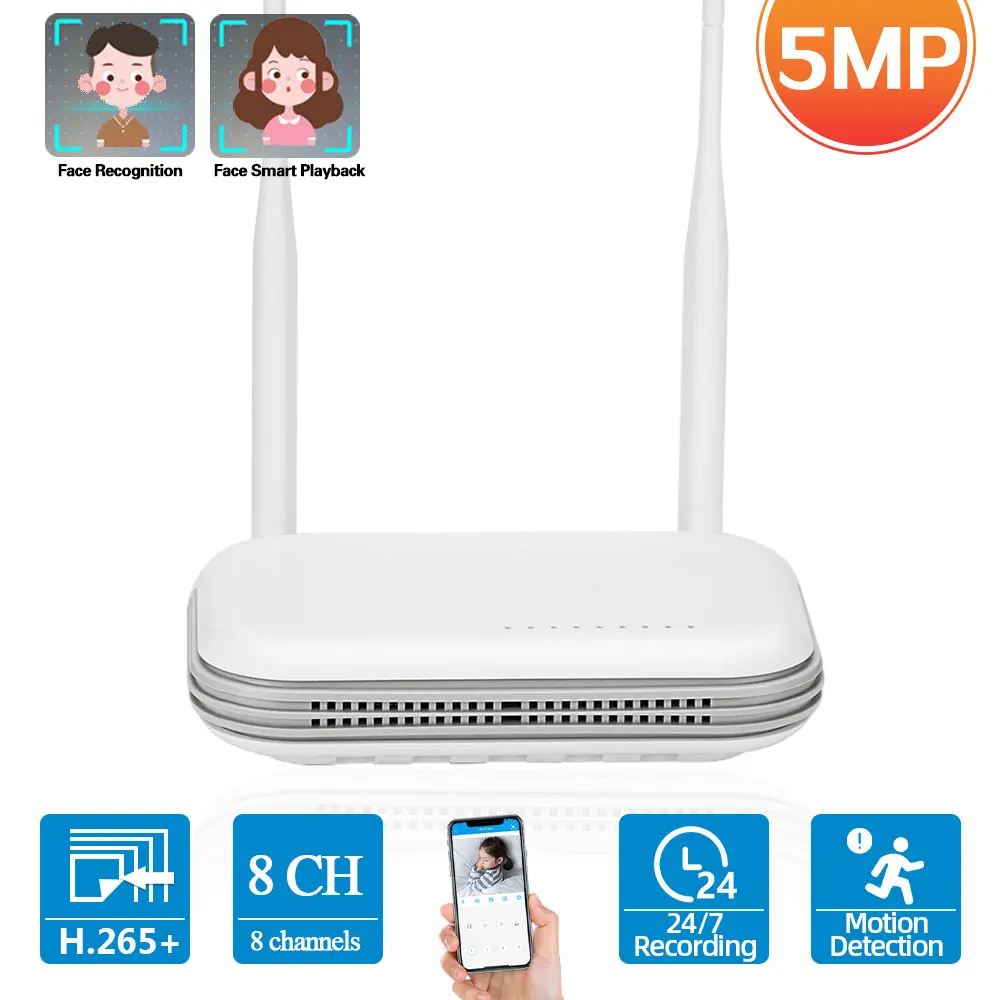 H.265 XMEYE 5MP 8CH Wifi NVR System bezpieczeństwa 3MP 8CH bezprzewodowy wideorejestrator monitorujący CCTV do 4K 8MP Wifi przewodowa kamera IP