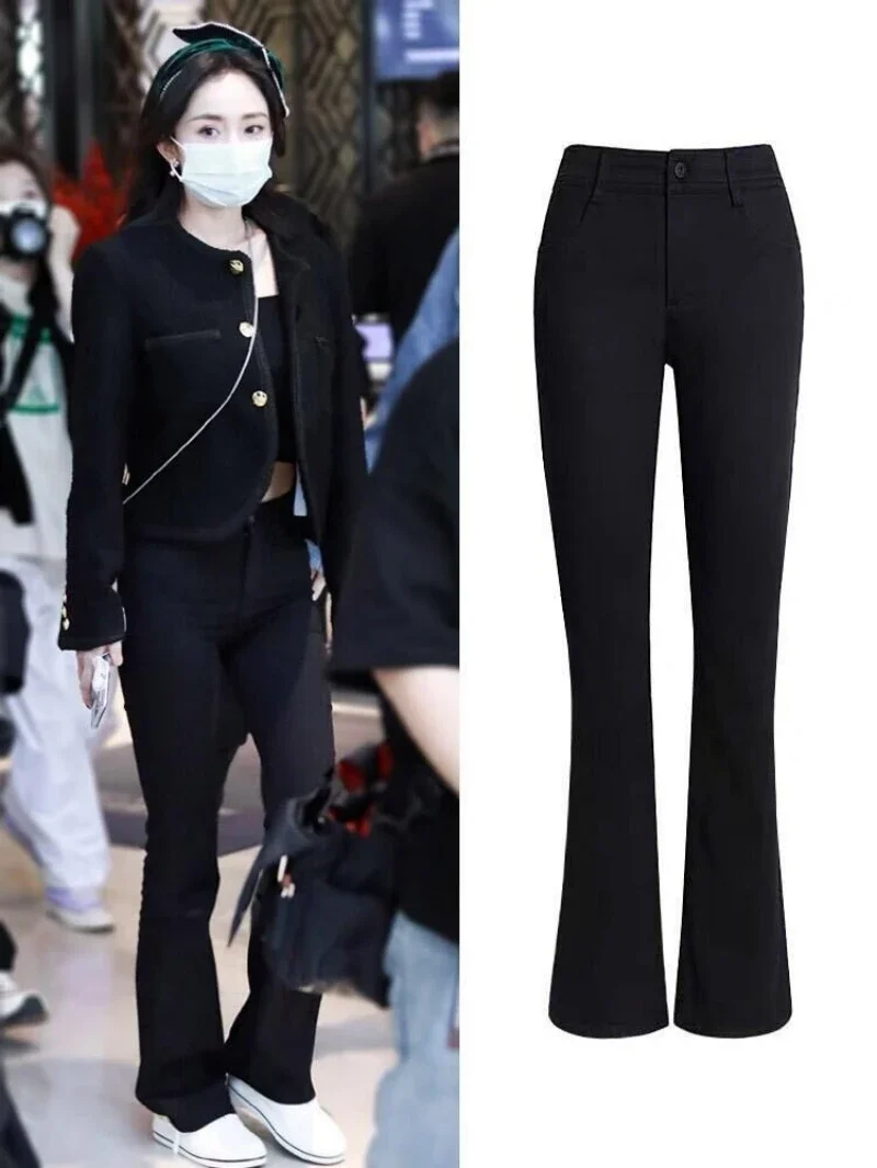 

Kpop Korean Singers Autumn Fashion Women Pants High Waist Flared Jeans Black Skinny Streetwear Vintage Harajuku Denim Trousers