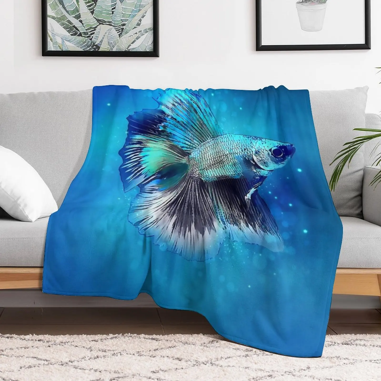 Blue Betta Fish Throw Blanket