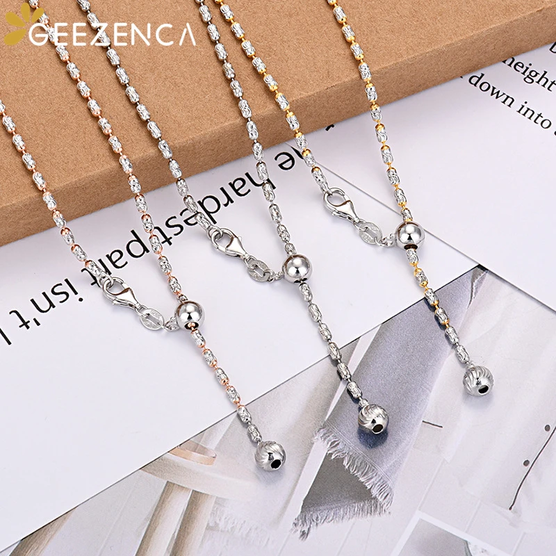 GEEZENCA 925 Sterling Silver Two Tone Olive Beads Chain Necklace For Women 50cm Pull-out Design Chokers Necklaces 2024 New