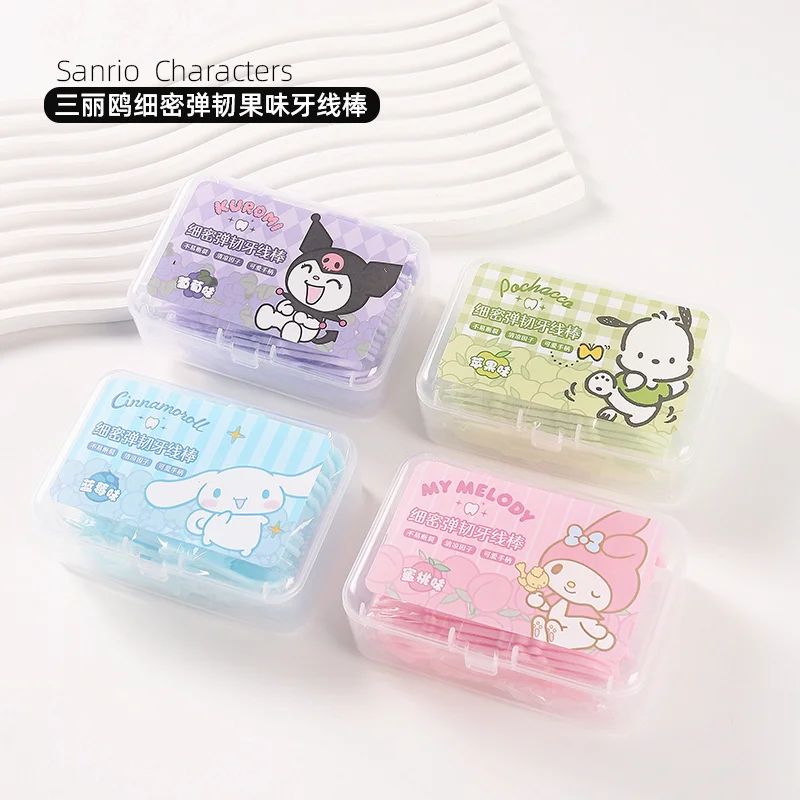 New Sanrio Hello Kitty Floss Picks Portable Dental Floss Kit in Box Cute Strong Floss with 50pcs for Travel Girls Students Gift