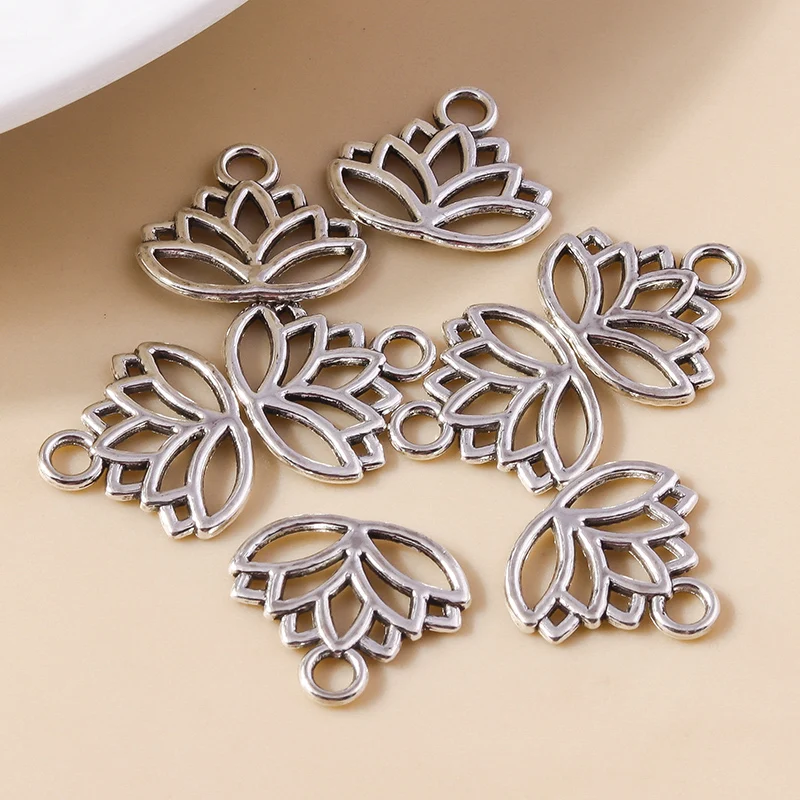 Leslie 30 Stück 16*14mm Legierungsanhänger Metall-Lotusblumen-Charms für DIY-Schmuckherstellung Armband Halskette – Detail 2