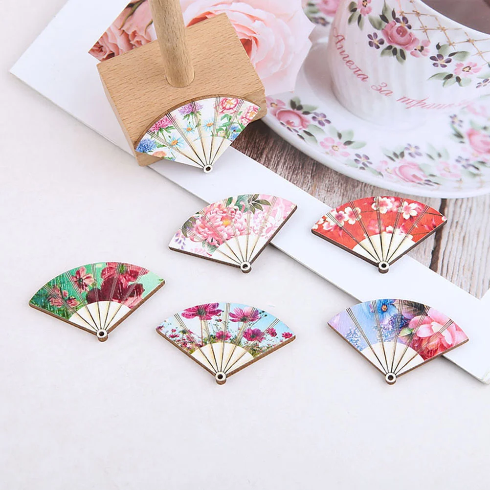 9 Pcs DIY Fan Pendant Elegant Sector Pendants Creative Adornment Grace Jewelry Charms Hanging Wooden