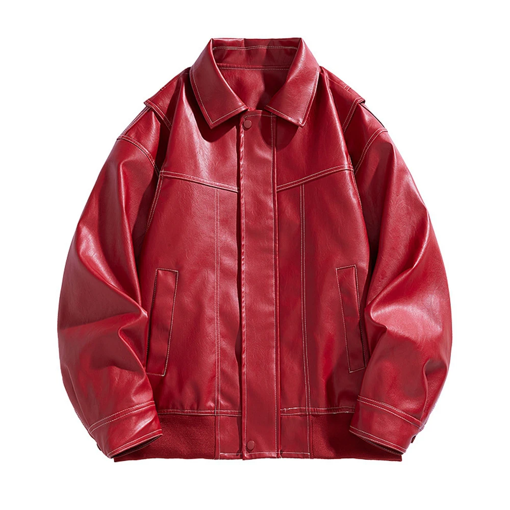 Spring Autumn Mens PU Leather Jackets Fashion Men Streetwear Motorcycle Zipper Coats Men Lapel Windbreaker Cargo Leather Jackets