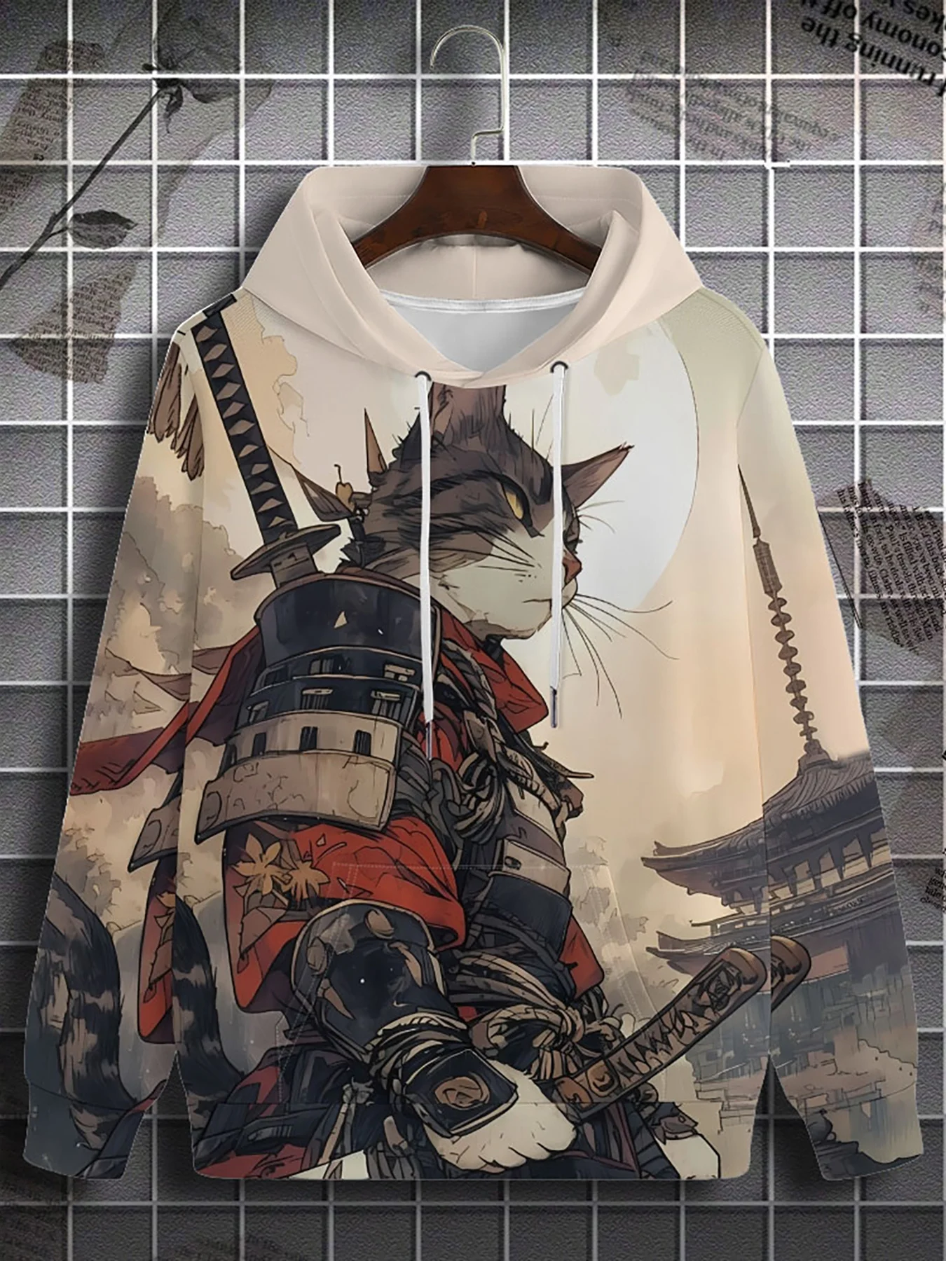 Nueva moda sudadera con capucha 3D para adultos con un novedoso diseño de patrón de gato guerrero, sudadera con capucha de manga larga con bolsillos para uso diario
