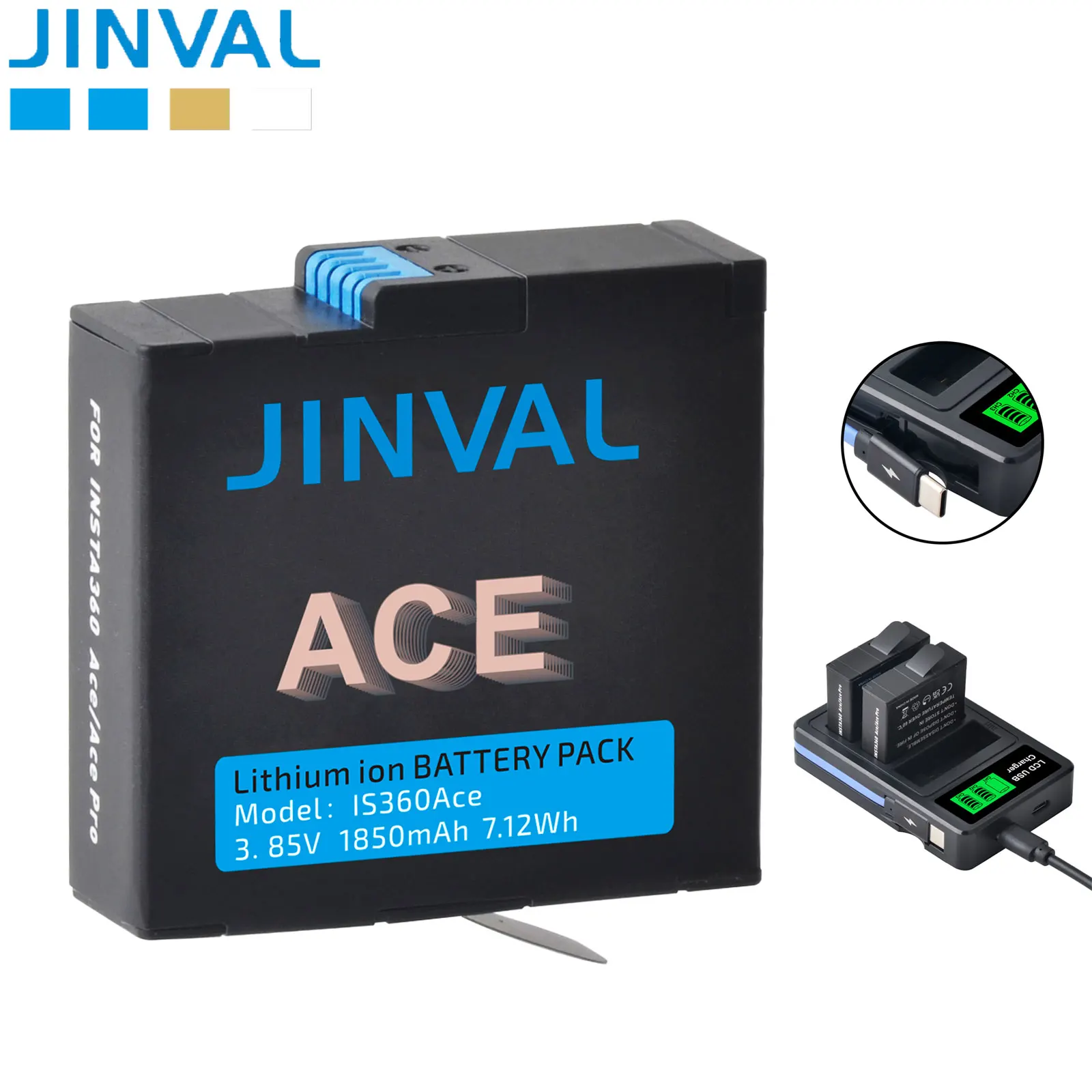 

JINVAL 1850mAh For Insta360 Ace Battery + PD20W 3-Slot Fast Charger For Insta 360 Ace Pro Ace Pro 2 Action Camera Accessories