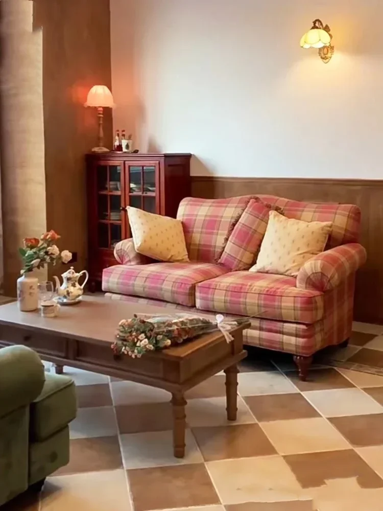 Retro pastoral style sub-fabric bedroom B & B double triple sofa American light luxury shooting