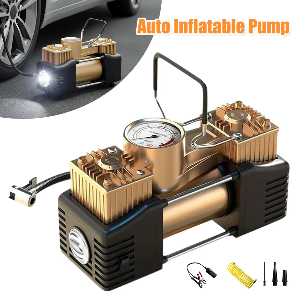 

Двухцилиндровый автомобильный компрессор 12В с LED-подсветкой, 150PSI, мини-насос для шин автомобиля, велосипеда, мотоцикла