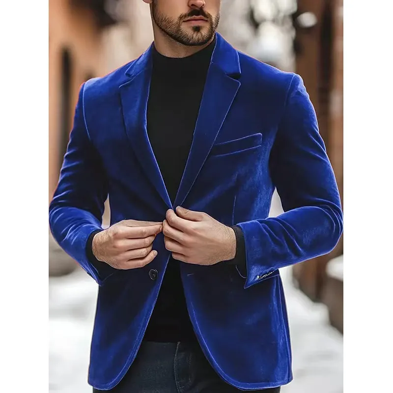 Men Velvet Suit Men Casual Blazer Solid Colour Mens Suits Jacket Coat Two Buttons B02