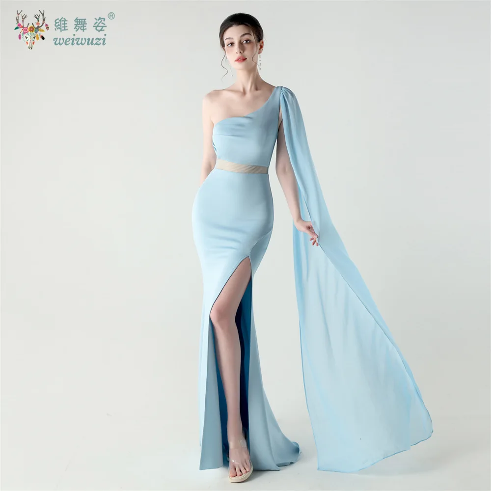 Elegante vestido de noite de baile feminino sexy um ombro cetim fishtail vestido longo ocasião formal altura cintura bodycon vestido de casamento