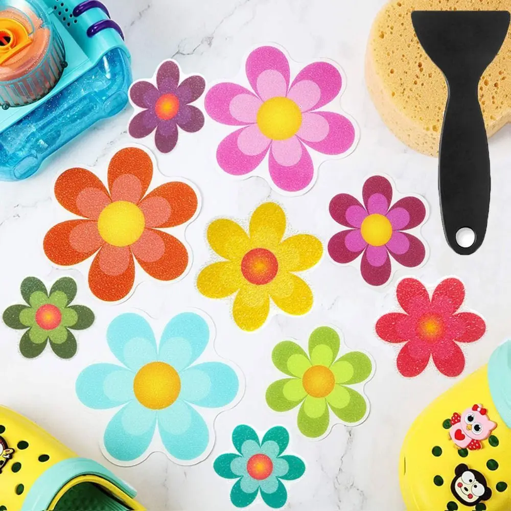 PEVA عدم الانزلاق حوض الاستحمام Pasters زهرة 3.99*3.93 بوصة مقاوم للماء وغير قابل للانزلاق المقرب مع 1 مكشطة حوض استحمام زلة ملصقات حوض الاستحمام #1