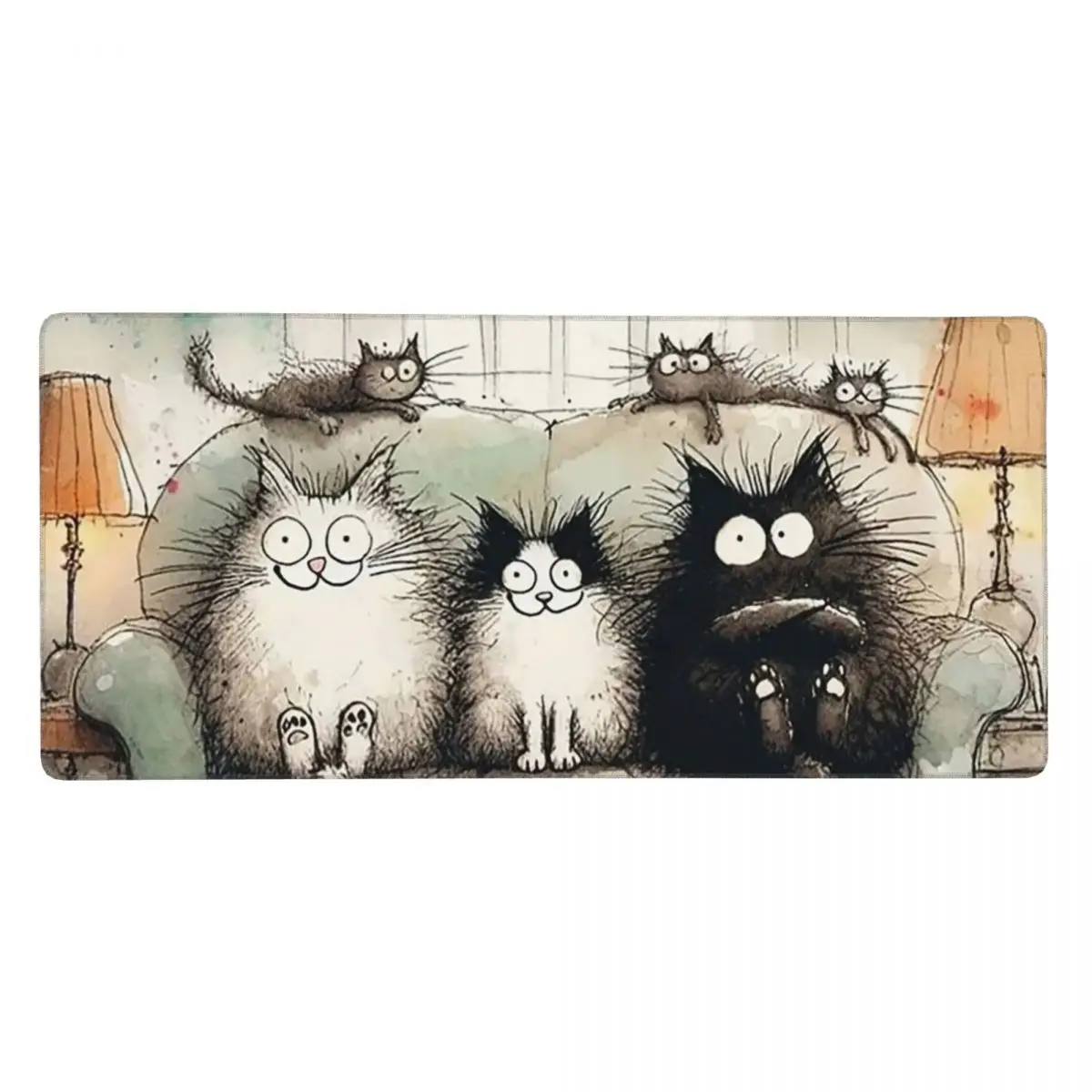 Cats On The Sofa Cartoon Large Mouse Pad Computer Keyboard Mouse Mat Gaming PC Laptop Desk Mat Office Accessories Table Mats