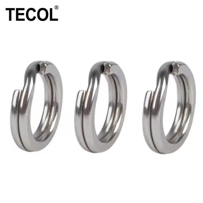 TECOL 50 - 500PCS Forged Flat Split Ring Heavy Duty Fishing Lure Connector Stainless Steel Fishing Tackle Accessories
