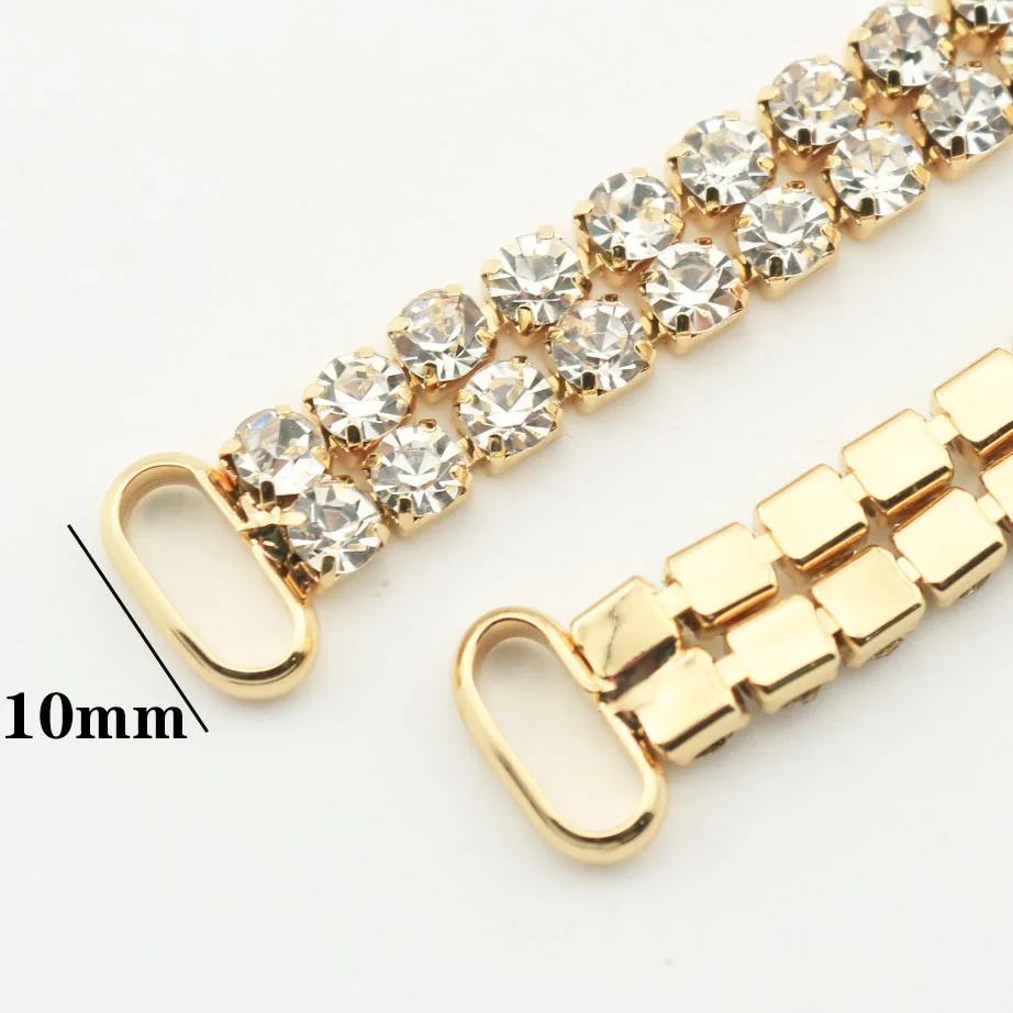 New 2 Row 55mm 2PCS Rhinestone Chain Bikini Connectors Round Buckles Flat Chains Metal Crystal