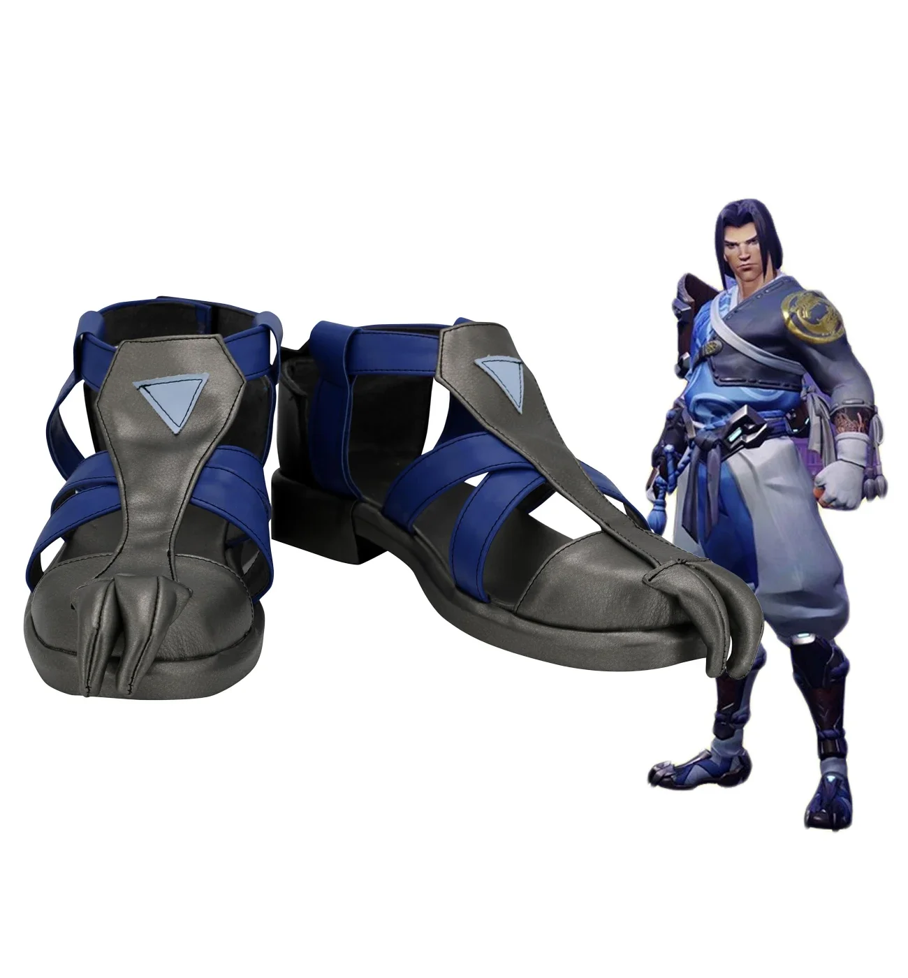 OW Hanzo Shoes Cosplay Game OW Shimada Hanzo Cosplay Shoes Blue Boots Custom Made Any Size For Halloween Carnival Cosplay