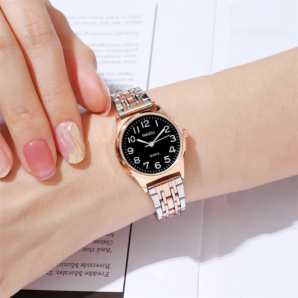 luxury small round dial women quartz steel wrist watch