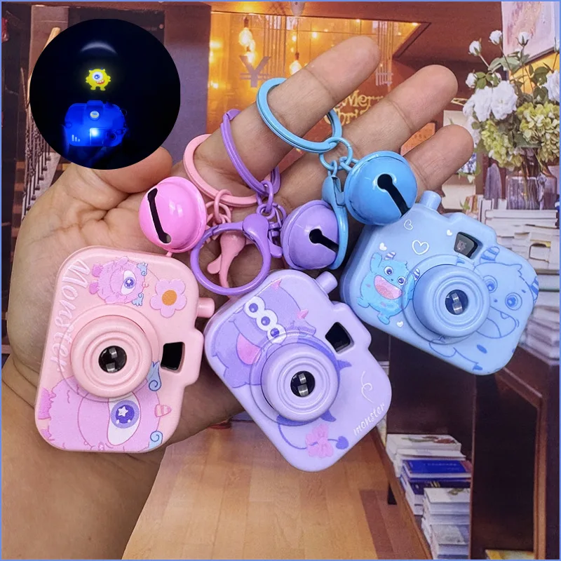 1Pcs Cute Cartoon Monster Mini Camera Toy Pendant Fun Kids Simulation Luminous Projection Toy Keychain Backpack Key Pendant Gift