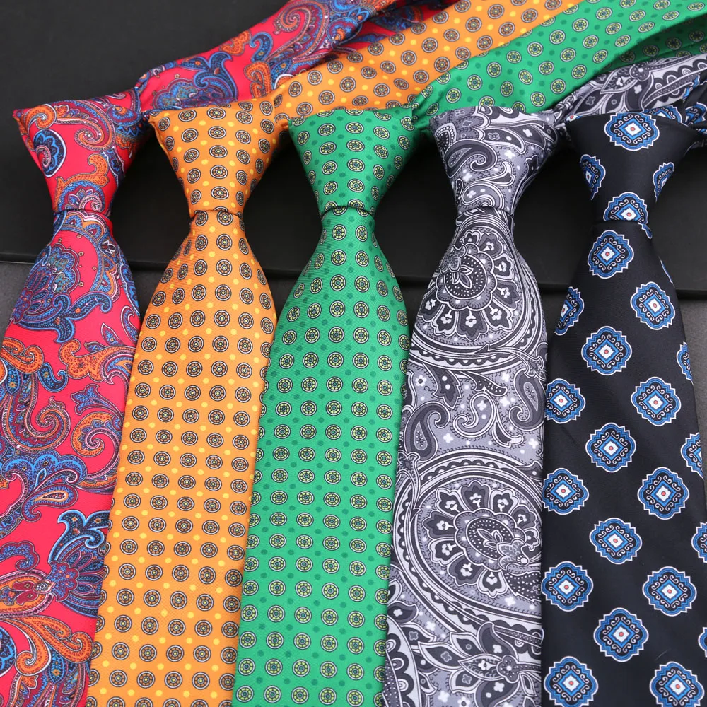 New Design Necktie For Men Silk Touch Soft Blue Red Yellow Polka Dot Floral Ties Fit Wedding Party Business Office Accessories