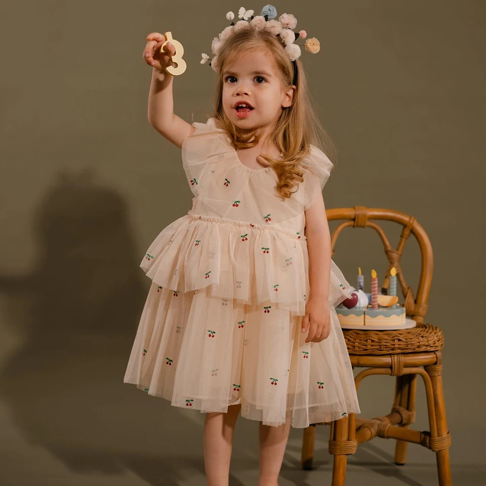 2026 KS Girls Kids Summer Clothes Sling Dresses Short Sleeve T-shirt Shorts Rompers Sets Floarl Cherry Print Cotton Outfit 1-9Y