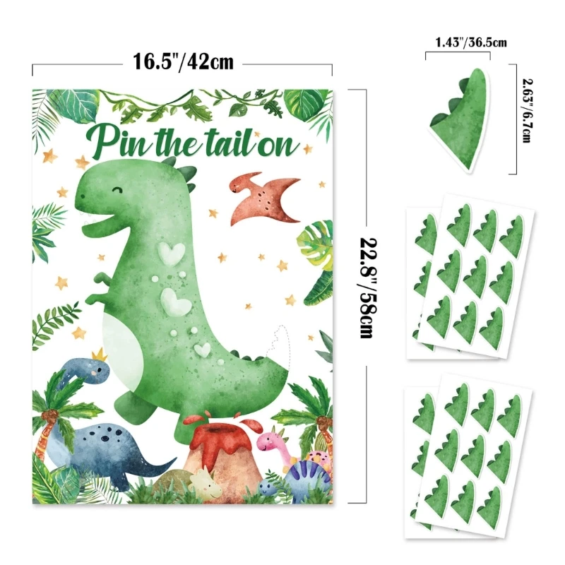 1 Set Fun Party Game Creative Shower Parties Props Pin the Tail on the Dinosaur with Tail Stickers & Eyemask for Kids