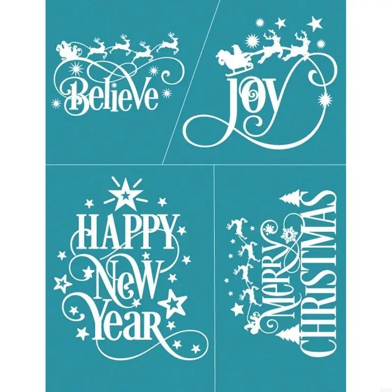 R66A Merry Christmas Letters New Year Elk Silk Screen Printing Stencil for Sweatshirt Plaque Handbag Sign