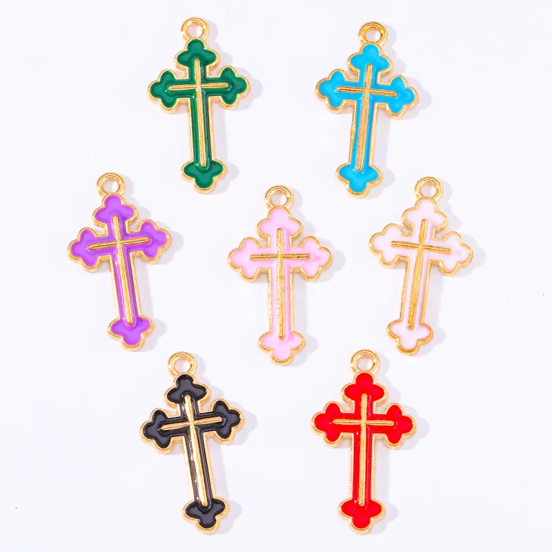 

JQ 20Pcs 14 * 25Mm Popular Cross Accessories Enamel Earrings Necklace Bracelet Pendant DIY Oil Dripping Charm For Jewelry Making