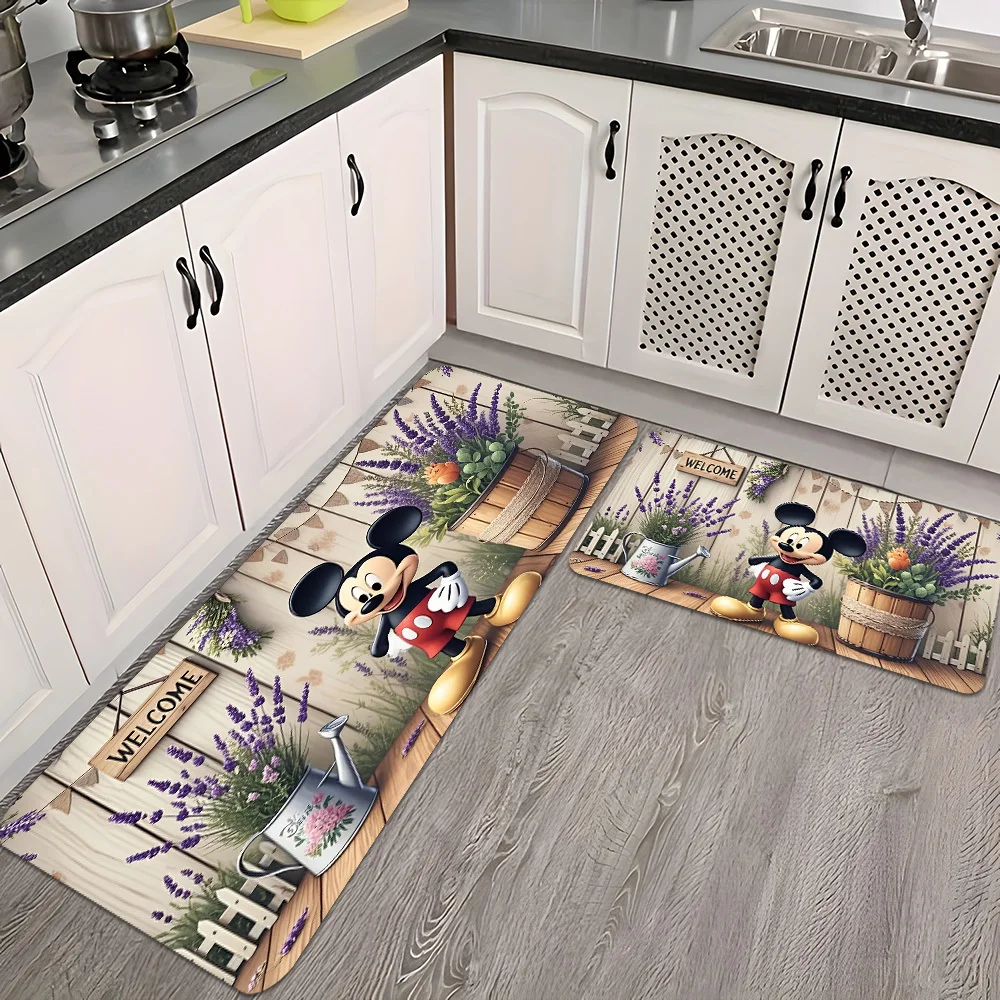Alfombra de Cocina de Mickey y Minnie Mouse con Diseño de Conejito de Pascua, Antideslizante, de Poliéster, con Diseño Floral y de Lavanda, Perfecta para