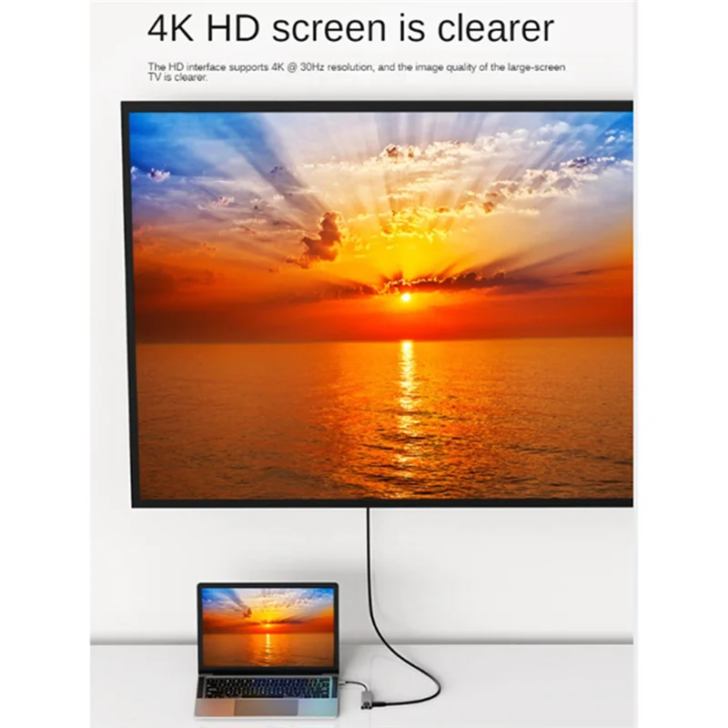 USB C 허브 타입 C-4K HDMI 호환 어댑터, 이더넷 RJ45 SD/TF USB-C 데이터 PD 고속 충전 USB