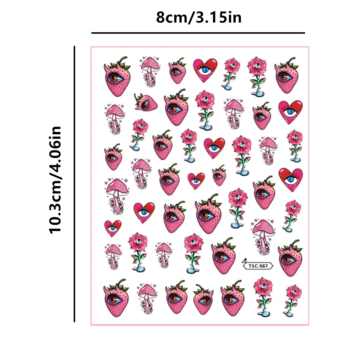 Big eyes pink mushroom Design Nail Art Stickers Self Adhesive Nail Art Decals For Nail Art Decoration, Nail Art Supplies TSC-567