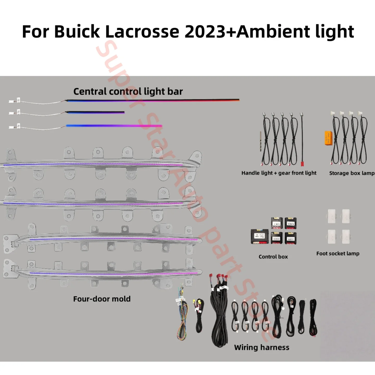 

Для Buick Lacrosse 2023-2024 светодиодная атмосферная лампа, модернизация внутреннего освещения автомобиля, автомобильные аксессуары, декоративная полоса окружающего света