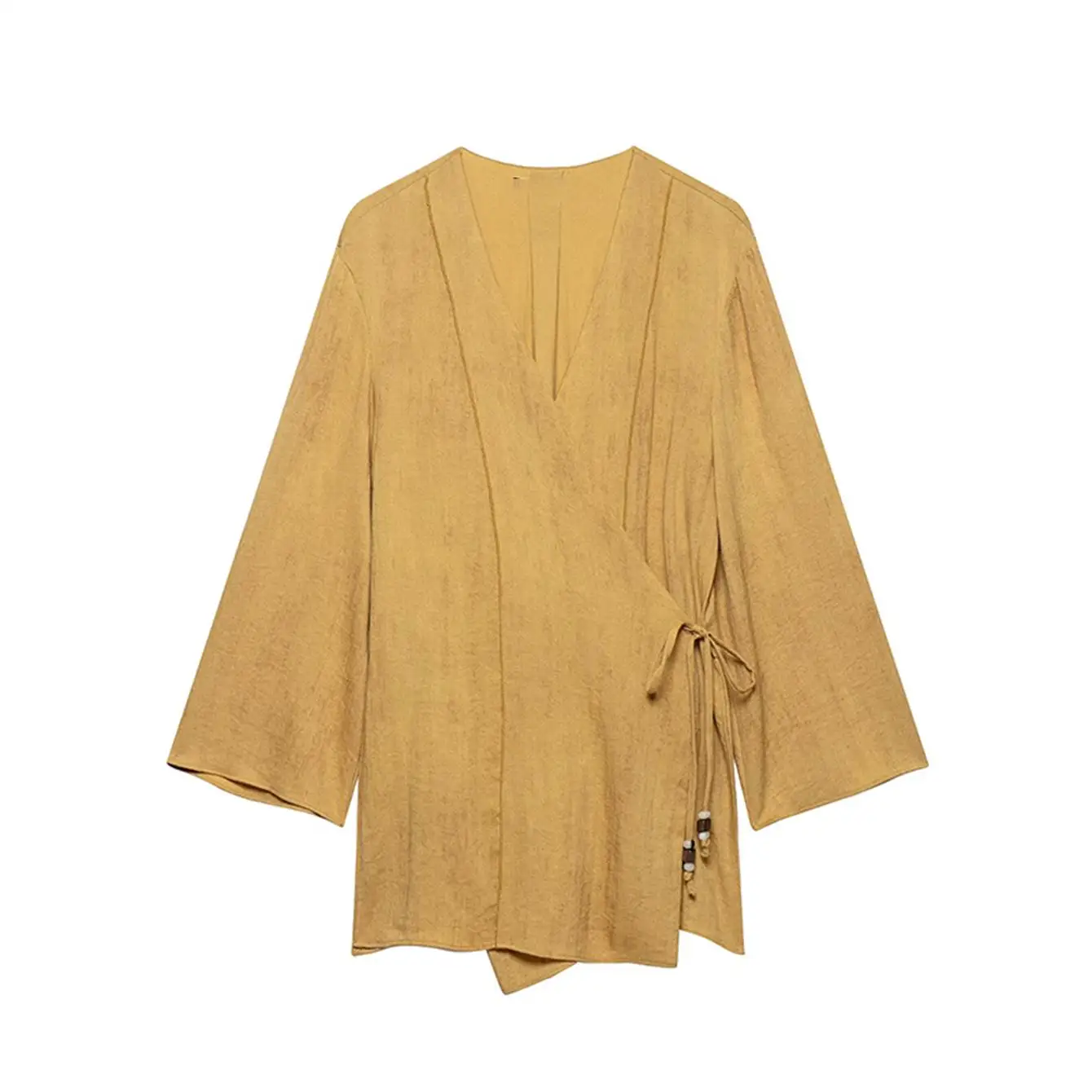 TFMLN Neue Damen V-Ausschnitt Schnürbluse und Weite Hose 2026 Mode 2-teiliges Elegantes Einfarbiges Lockeres Freizeit-Set für Frauen – Detail 3