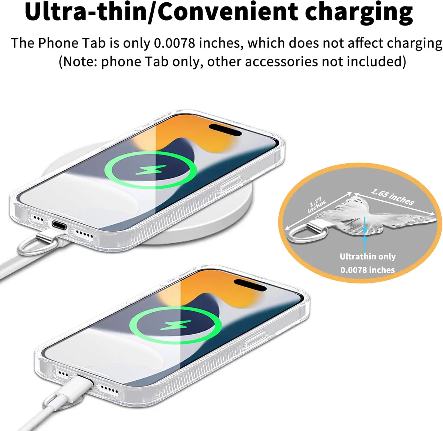 Butterfly Stainless Steel Phone Lanyard Patch Ultra Thin Durable Anti-Lost Hanging Rope Cards Tether Tabs Safety Connect Piece