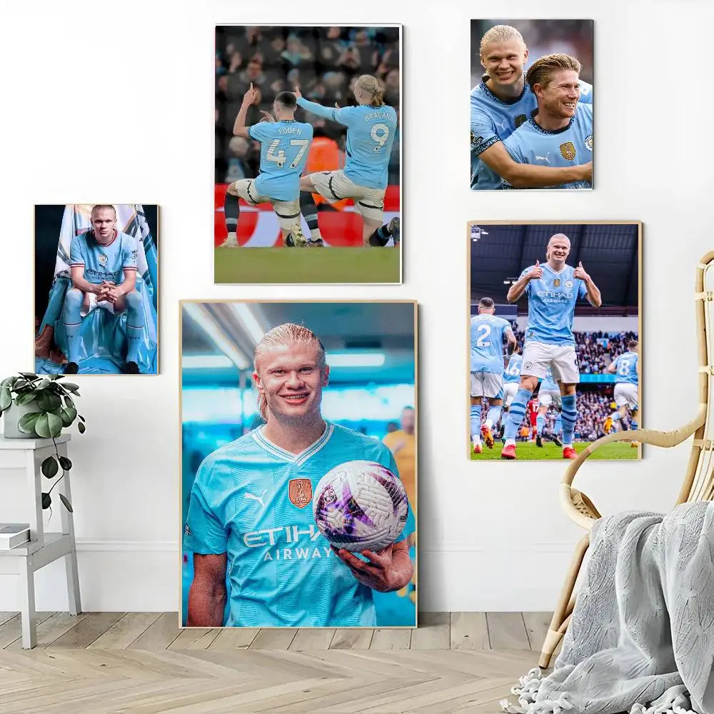 1PC E-Erling B-Braut FootballStar Haaland poster Self-adhesive Art Waterproof Paper Sticker Coffee House Bar Room Wall Decor