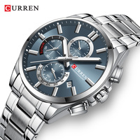 CURREN Men's Stainless Steel Chronograph Watches with Luminous Hands,Triple Sub-Dials Auto Date Fashion Design Quartz Wristwatch