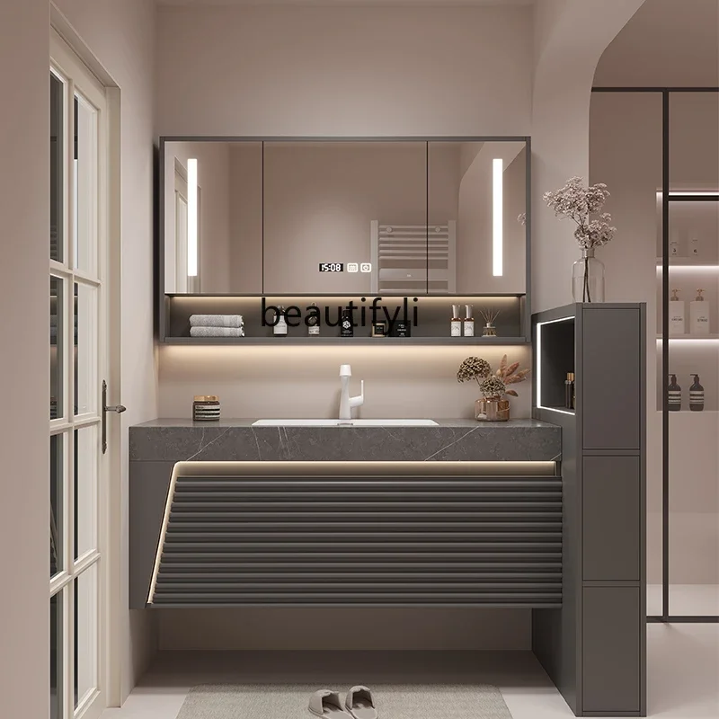 

Modern Minimalist Solid Wood Bathroom Cabinet Light Luxury Bathroom Stone Plate Washstand Wash Basin Washbasin