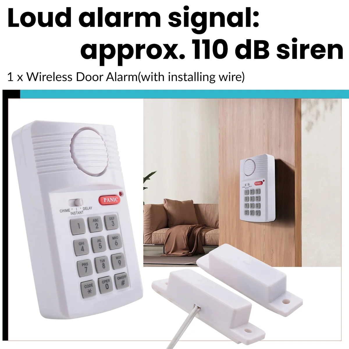N89R Loud Wireless Door Alarm Security Pin Panic Keypad สําหรับโฮมออฟฟิศโรงรถ Shed