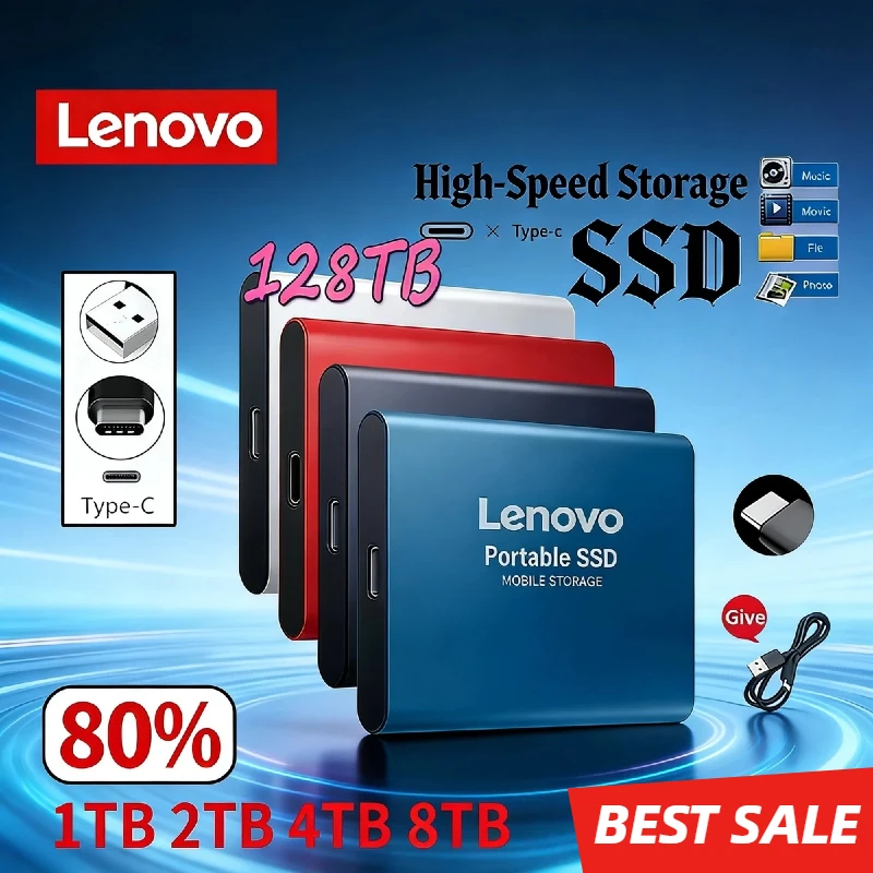 

Новый портативный SSD-накопитель Lenovo 64 ТБ 128 ТБ, внешний твердотельный накопитель, оригинальный USB 3.1, высокоскоростной, 2,5 дюйма, для ноутбуков, ПК, телефонов, PS4, Xbox