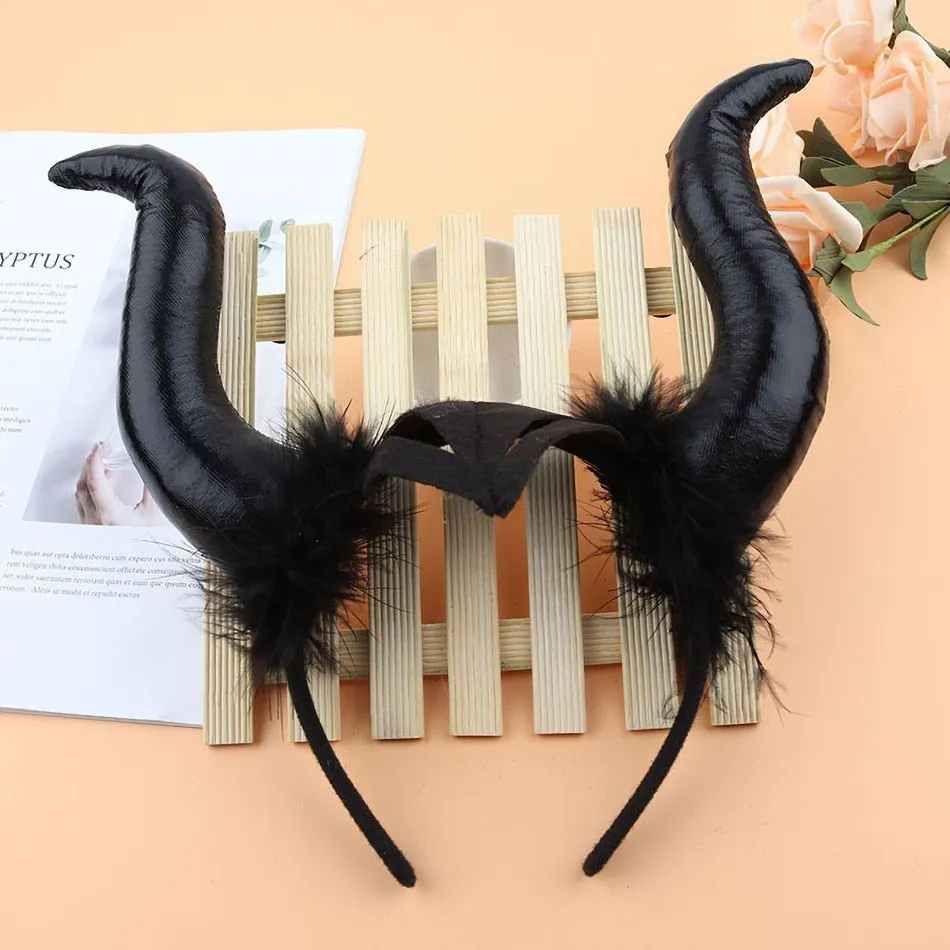 Dark Evil Queen Hiar Accessories Girl Witch Headband Children Halloween Cosplay Witch Ox Horn Headdress litter Hair Hoop 2 Color