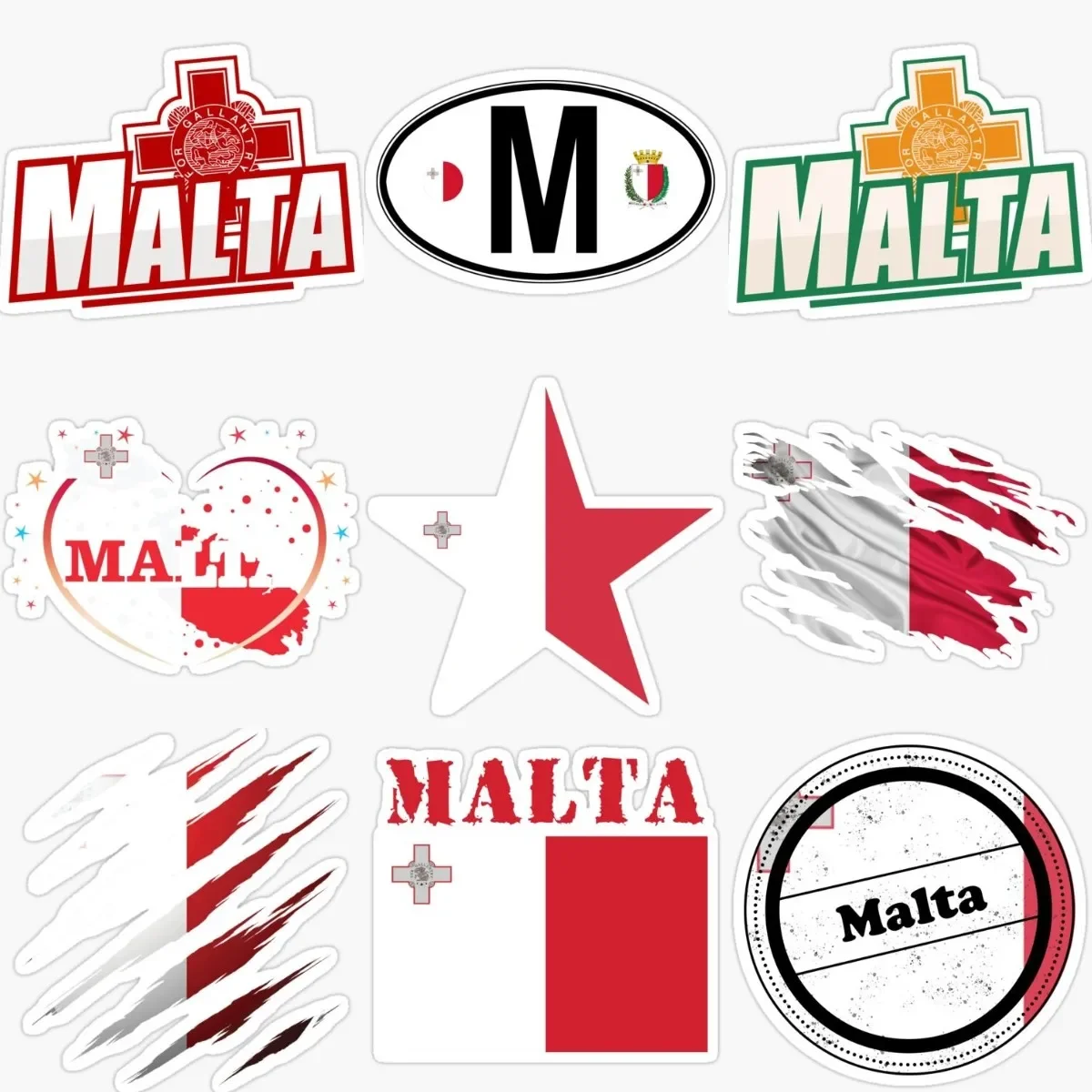 

M Malta Flag Map Emblem Creative Personalized PVC Waterproof Stickers for Decorate Car Wall Room Camper Bumper Off-road Truck