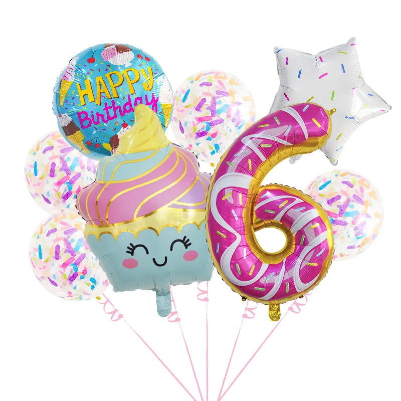 Donut Balloon Party Decorações Grande Donut Número 2 Balão Rodada Donut Star Foil Balões para Baby Birthday Party Supplies