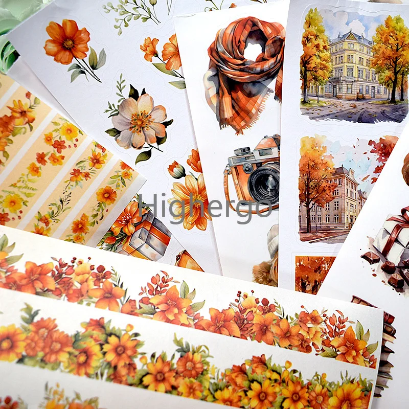 20Sheets Vintage Sticker Book Halloween Christmas Girls Flowers PET Washi Stickers for Scrapbooking Journal Diary Decoration