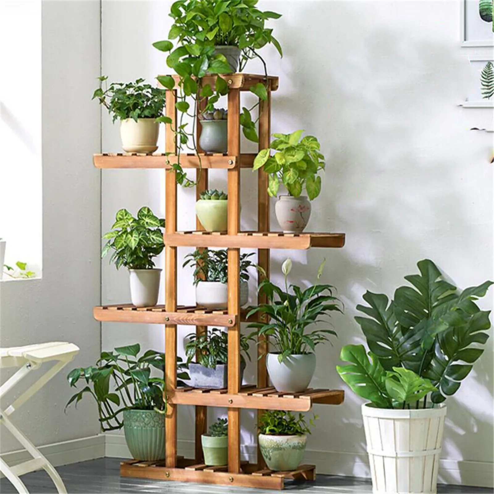 

US Reinforced 52 inch high 6-layer wooden plant bracket corner rack flower rack garden home-